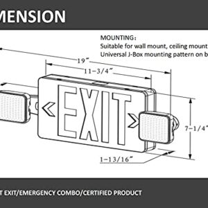Garrini LED Emergency Light Combo Exit Sign Rectangular Adjustable Lamp 2-Heads UL Certified GC4 for Apartments Hotels Hospitals Offices