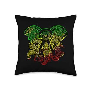 rasta & reggae clothing rasta colors rastafarian retro elephant reggae jamaica gift throw pillow, 16x16, multicolor