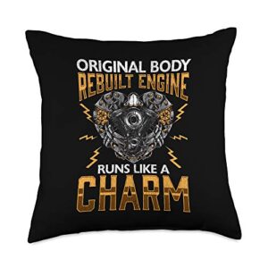 funny organ surgery recovery patient gift heart transplant rebuilt engine bypass get well gift throw pillow, 18x18, multicolor
