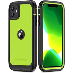 impactstrong compatible with iphone 11 case, full body heavy duty protective case full body cover designed for iphone 11 (2x glass screen protector included) - lime green