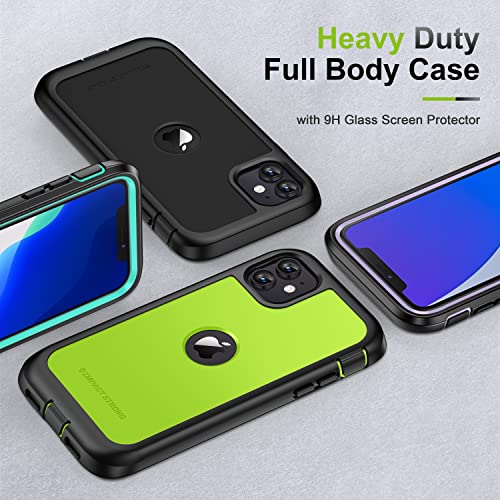 ImpactStrong Compatible with iPhone 11 Case, Full Body Heavy Duty Protective Case Full Body Cover Designed for iPhone 11 (2X Glass Screen Protector Included) - Lime Green