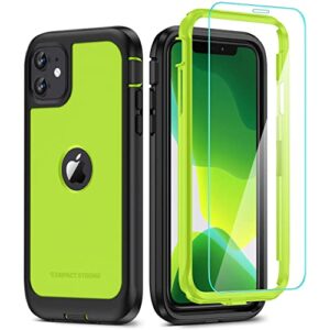 ImpactStrong Compatible with iPhone 11 Case, Full Body Heavy Duty Protective Case Full Body Cover Designed for iPhone 11 (2X Glass Screen Protector Included) - Lime Green