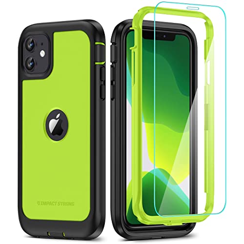 ImpactStrong Compatible with iPhone 11 Case, Full Body Heavy Duty Protective Case Full Body Cover Designed for iPhone 11 (2X Glass Screen Protector Included) - Lime Green