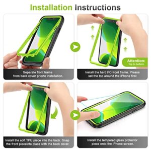 ImpactStrong Compatible with iPhone 11 Case, Full Body Heavy Duty Protective Case Full Body Cover Designed for iPhone 11 (2X Glass Screen Protector Included) - Lime Green