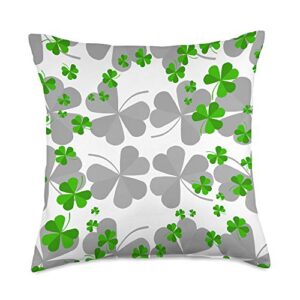 boredkoalas st patricks day throw pillow gifts green and grey shamrocks clovers lucky st patricks day throw pillow, 18x18, multicolor