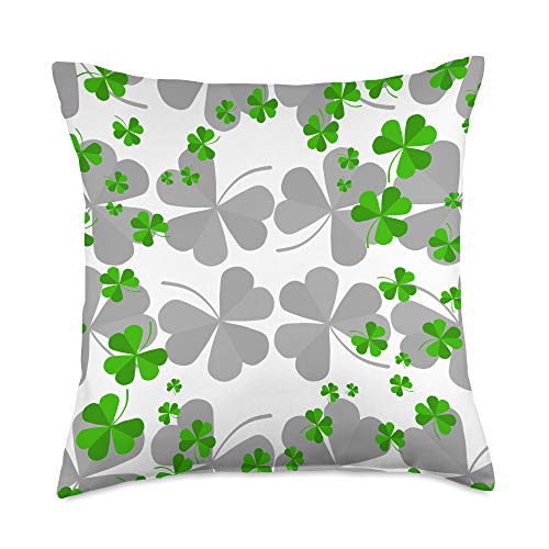 BoredKoalas St Patricks Day Throw Pillow Gifts Green and Grey Shamrocks Clovers Lucky St Patricks Day Throw Pillow, 18x18, Multicolor