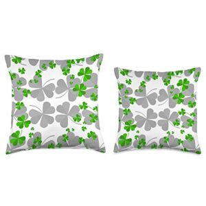 BoredKoalas St Patricks Day Throw Pillow Gifts Green and Grey Shamrocks Clovers Lucky St Patricks Day Throw Pillow, 18x18, Multicolor