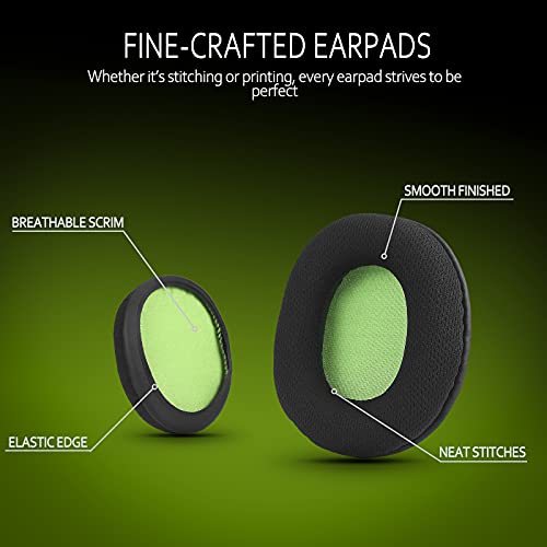 Krone Kalpasmos Upgraded Replacement Earpads for ATH M50X / M40X / M30X / MSR7 - Fits Audio Technica M Series, SteelSeries Arctis 3/5 / 7 / 9X & Pro, Breathable Fabric & Memory Foam, Green