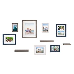 kate and laurel bordeaux gallery wall frame and shelf kit, set of 10, multiple coastal finishes, assorted size frames and three display shelves