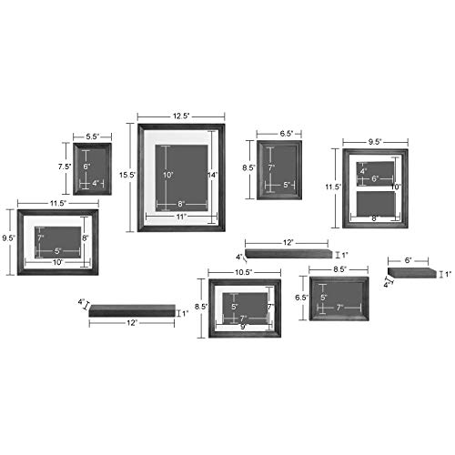 Kate and Laurel Bordeaux Gallery Wall Frame and Shelf Kit, Set of 10, Multiple Coastal Finishes, Assorted Size Frames and Three Display Shelves