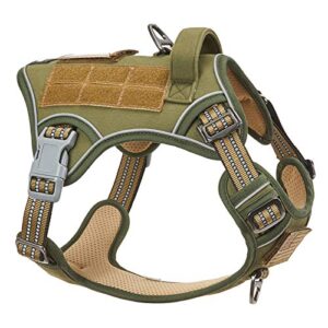 bumbin tactical dog harness for medium dogs no pull, famous tik tok no pull dog harness, fit smart reflective pet walking harness for training, adjustable dog vest harness with handle green m