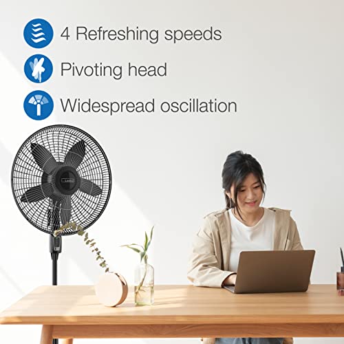 Lasko S18440 Performance 18-inch Oscillating Pedestal Standing Floor Fan with Remote Control and Adjustable Stand for Indoor, Bedroom, Living Room, Home Office & College Dorm Use – Black