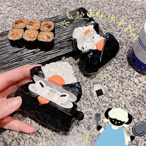 Ultra Thick Soft Silicone Case for Apple AirPods 1 2 with Keychain Hook Seaweed Roll Rice Egg Sushi 3D Cartoon Japanese Food Cute Lovely Fun Funny Unique Creative Cool Kids Girls Women Teens