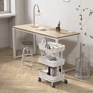 Simple Houseware 3-Tier Kitchen Cart Multifunctional Rolling Utility Cart with 2 dividers and Hanging Bucket, White