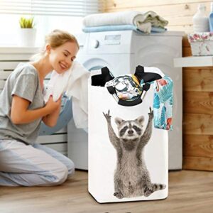 Tarity Funny Rock Raccoon Laundry Hamper 52L Large Laundry Baskets Oxford Collapsible Dirty Clothes Tote Storage Bag with Handles Foldable Washing Basket Bin for Bedroom Bathroom Closet