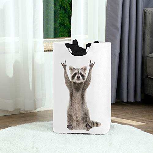 Tarity Funny Rock Raccoon Laundry Hamper 52L Large Laundry Baskets Oxford Collapsible Dirty Clothes Tote Storage Bag with Handles Foldable Washing Basket Bin for Bedroom Bathroom Closet