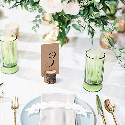 Jofefe 12Pcs Mini Premium Wood Place Card Holders and 24Pcs Kraft Table Place Cards, Rustic Mini Table Number Holders, Table Sign Stand, Name Card Photo Picture Holders for Wedding, Party, Birthday.