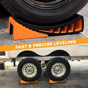 CARMTEK Camper Leveler Premium Kit - Curved RV Levelers with Camper Wheel Chocks, Rubber Mats and Carry Bag | Faster Camper Leveling Than RV Leveling Blocks