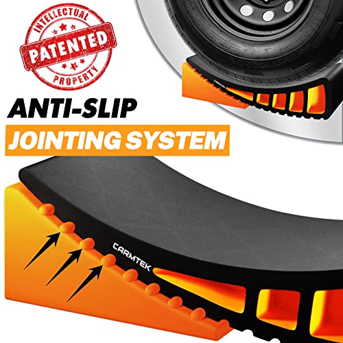 CARMTEK Camper Leveler Premium Kit - Curved RV Levelers with Camper Wheel Chocks, Rubber Mats and Carry Bag | Faster Camper Leveling Than RV Leveling Blocks