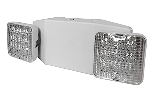 Garrini LED Emergency Light Emergency Light Combo Rectangular Adjustable Dual Heads 2 Heads UL Certified GM6 for Apartments Hotels Hospitals Offices (White)