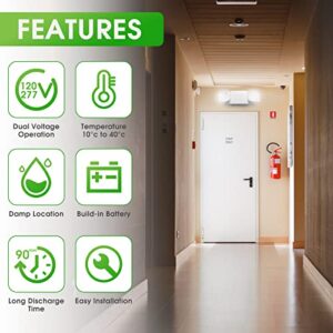 Garrini LED Emergency Light Emergency Light Combo Rectangular Adjustable Dual Heads 2 Heads UL Certified GM6 for Apartments Hotels Hospitals Offices (White)