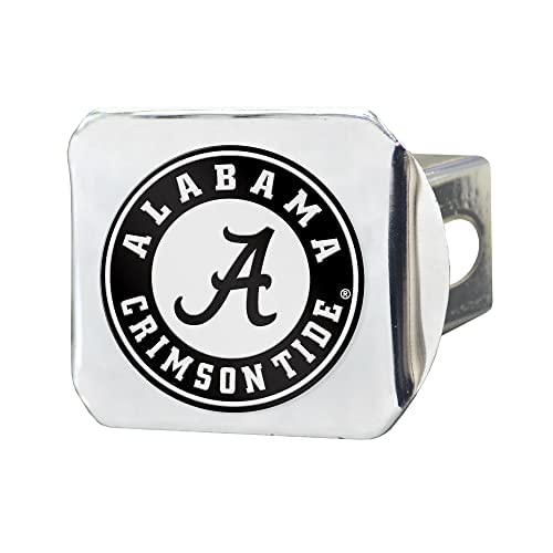 University of Alabama Premium Chrome #D Hitch Cover W/ Colored Team Logo - Unique Logo Style Metal Molded Design – Easy Installation on Truck, SUV, Car - Ideal Gift for Die Hard Crimson Tide Fan