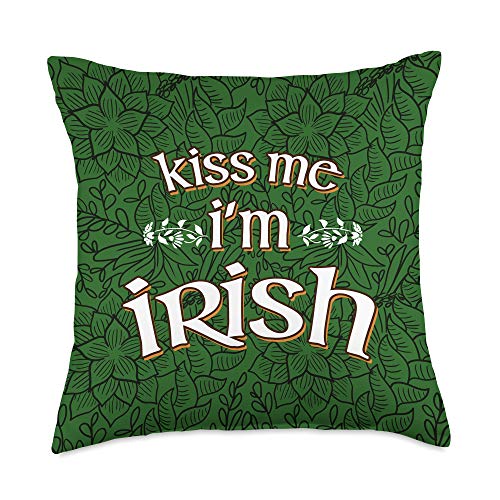 BoredKoalas St Patricks Day Throw Pillow Gifts Kiss Me Im Irish Funny Lucky St Patricks Paddys Day Throw Pillow, 18x18, Multicolor