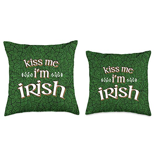 BoredKoalas St Patricks Day Throw Pillow Gifts Kiss Me Im Irish Funny Lucky St Patricks Paddys Day Throw Pillow, 18x18, Multicolor