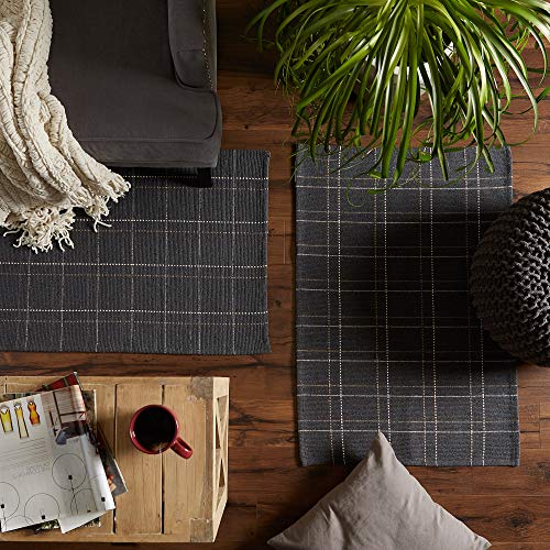 DII Woven Rugs Collection Recycled Yarn, Reversible, 2x3' Area Rug Set, Mineral Plaid, 2 Piece