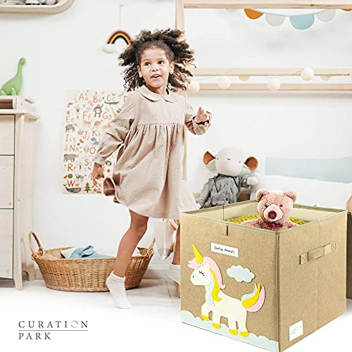 Curation Park Storage Cube Box || Collapsible Canvas Bin Chest with Flip-Top Lid and Name Label || Perfect Organizer