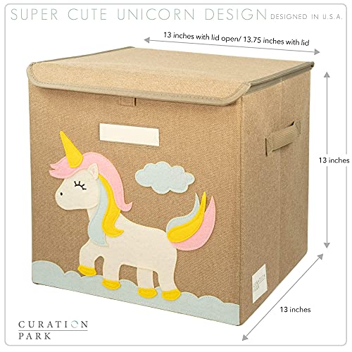 Curation Park Storage Cube Box || Collapsible Canvas Bin Chest with Flip-Top Lid and Name Label || Perfect Organizer