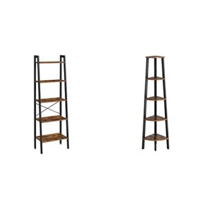 vasagle industrial bookcase, 5-tier corner shelf, rustic brown & ladder shelf, 22.1" l x 13.3" w x 67.7" h, rustic brown