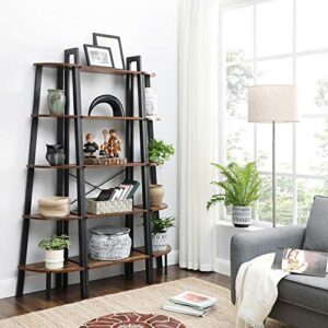 VASAGLE Industrial Bookcase, 5-Tier Corner Shelf, Rustic Brown & Ladder Shelf, 22.1" L x 13.3" W x 67.7" H, Rustic Brown