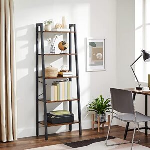 VASAGLE Industrial Bookcase, 5-Tier Corner Shelf, Rustic Brown & Ladder Shelf, 22.1" L x 13.3" W x 67.7" H, Rustic Brown