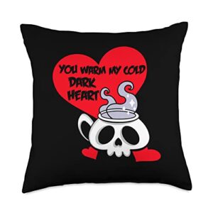 kawaii kreeps gothic valentine's day coffee skull emo goth horror funny throw pillow, 18x18, multicolor