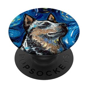 happy blue heeler portrait starry night cattle dog art aja popsockets popgrip: swappable grip for phones & tablets