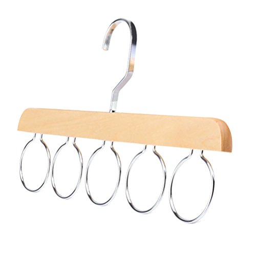 DOITOOL Multifunctional Wooden Scarf Closet Organizer Hanger Ties Belts Shawls Holder Rack with 5 Loops Clothes Organizer Holders for Home