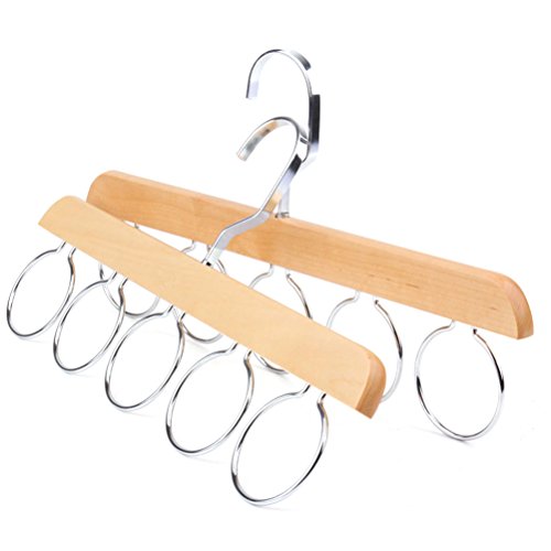 DOITOOL Multifunctional Wooden Scarf Closet Organizer Hanger Ties Belts Shawls Holder Rack with 5 Loops Clothes Organizer Holders for Home