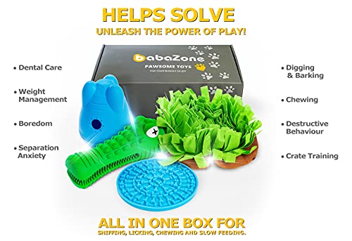 babaZone Total Enrichment in One Pack! Interactive Entertainment for Slow Feeding and Brain Stimulation. Treat Puzzles for Medium/Large Dogs who Love to Lick Sniff Chew and Play.