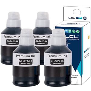 lcl compatible ink bottle pigment replacement for canon gi20 gi-20 gi-20pgbk gi-20bk pixma g6020 g5020 g7020 (4-pack black)