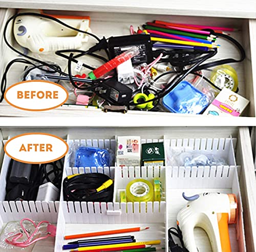 Bofoho Drawer Divider Adjustable Diy Storage Organizer Separator for Tidying Clutter Cutlery Makeup Clothes of Dresses, Desk & Box in Kitchen Bathroom Bedroom Office (Cut at Will) (White 16pcs)