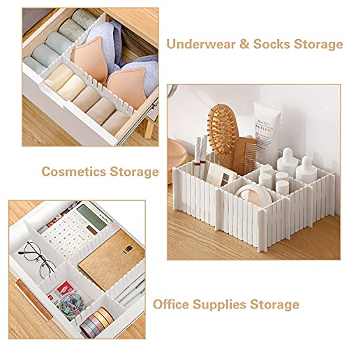 Bofoho Drawer Divider Adjustable Diy Storage Organizer Separator for Tidying Clutter Cutlery Makeup Clothes of Dresses, Desk & Box in Kitchen Bathroom Bedroom Office (Cut at Will) (White 16pcs)