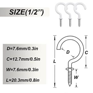 smseace 100pcs 1/2Inch White Ceiling Hooks Vinyl Coated Screw-in Hooks for Decorating Christmas Lights Hanger Hooks Outdoor Wire and Fairy LightsD-007-1/2