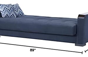 BEYAN Zurich Modern Upholstered Tufted Sleeper Sofa with Storage, 89", Blue