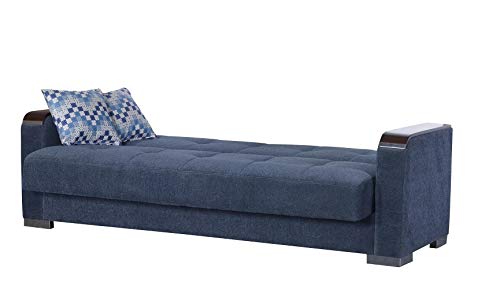 BEYAN Zurich Modern Upholstered Tufted Sleeper Sofa with Storage, 89", Blue