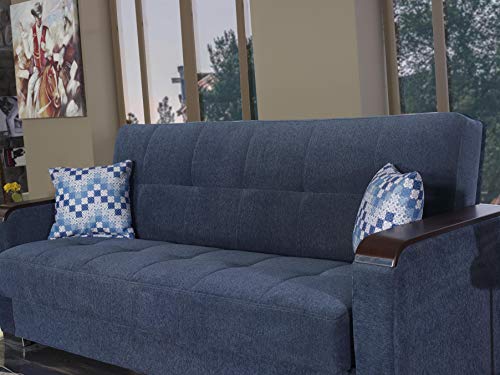 BEYAN Zurich Modern Upholstered Tufted Sleeper Sofa with Storage, 89", Blue