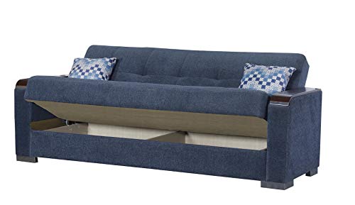 BEYAN Zurich Modern Upholstered Tufted Sleeper Sofa with Storage, 89", Blue