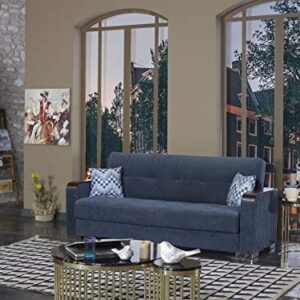 BEYAN Zurich Modern Upholstered Tufted Sleeper Sofa with Storage, 89", Blue