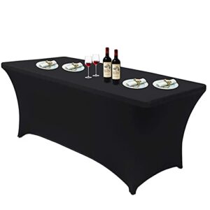kufung spandex tablecloths for 4 ft home rectangular table fitted stretch table cover polyester tablecover table toppers (black, 4 ft)