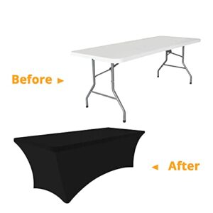 KUFUNG Spandex Tablecloths for 4 ft Home Rectangular Table Fitted Stretch Table Cover Polyester Tablecover Table Toppers (Black, 4 FT)